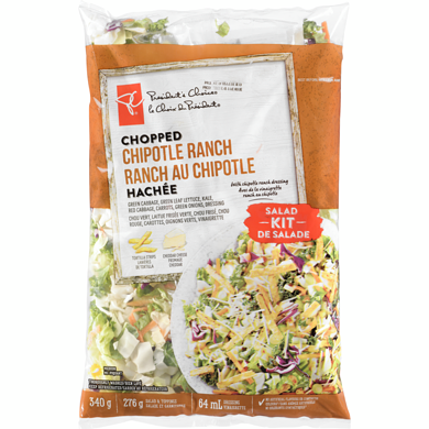 President's Choice Chipotle Ranch Chop Salad Kit 340 g, $2.06/100g