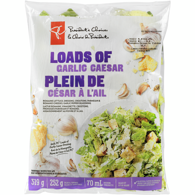 President's Choice Loads Of Garlic Caesar Salad Kit 319 g, $2.19/100g