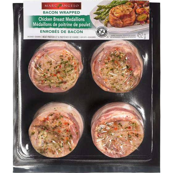 Marc Angelo Médaillons de poitrine de poulet enrobés de bacon 452 g, 3,76 $/100g