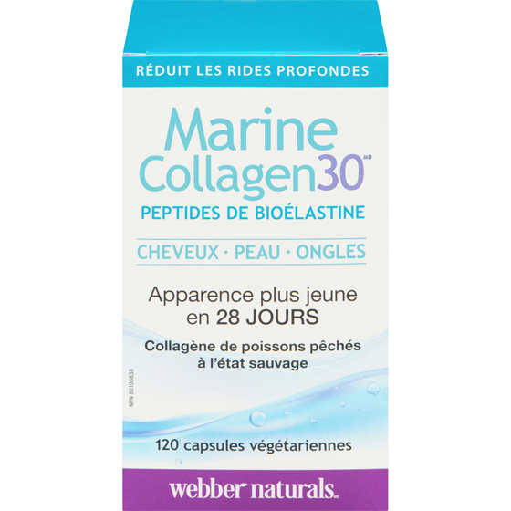 Webber Naturals Marine Collagen30 peptides de bioélastine 120 capsules végétariennes 120 ea, 0,18 $/1ch
