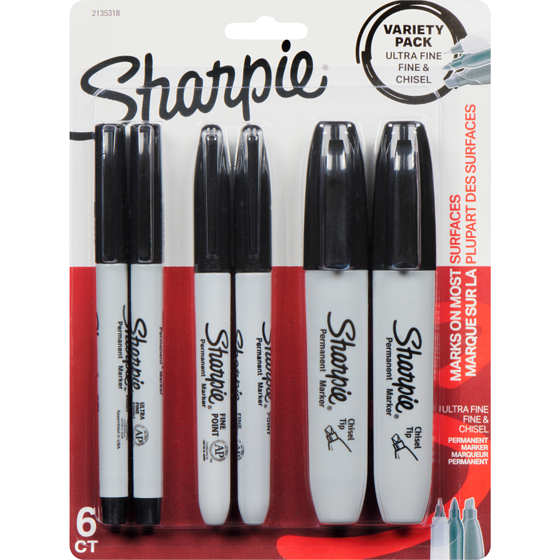 Sharpie Chisel  Permanent Markers, Assorted Tips, Black, 6 Pack 6x1.0 ea, $1.42/1ea