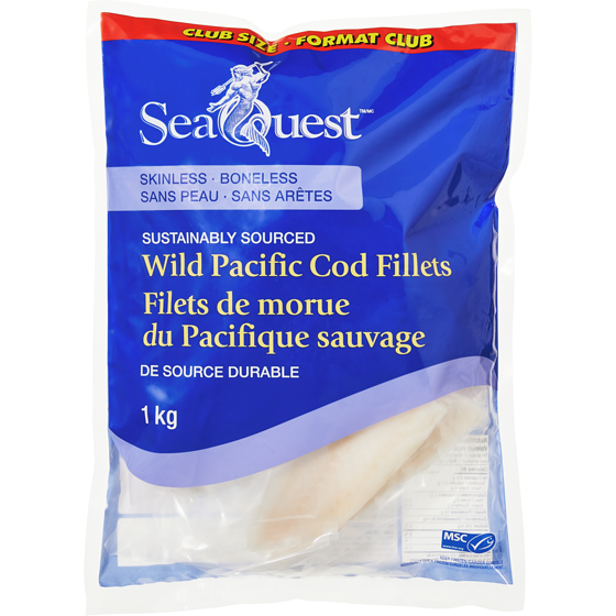 Seaquest Skinless Boneless Wild Pacific Cod Fillets Club Size 1 kg, $1.80/100g