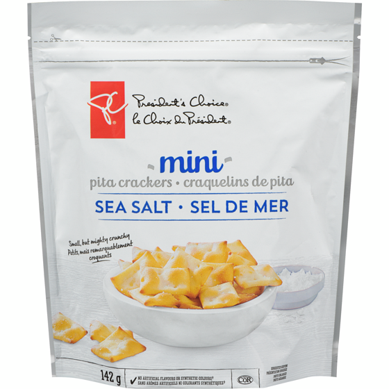 President's Choice Mini Pita Crackers, Sea Salt 142 g, $2.11/100g