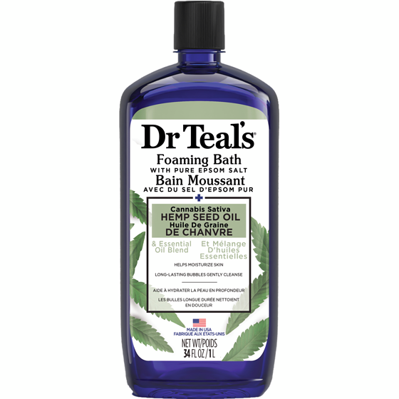 Dr. Teal’s Bain Moussant avec du Sel D'Epsom Pur, Huile de Graune de Chanvre 1000 ml, 1,12 $/100ml