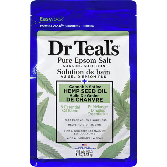 Dr. Teal’s Solution de bain au sel d'Epsom pur, Huile de chanvre avec mélange d'huiles essentielles 1.36 kg, 0,82 $/100g