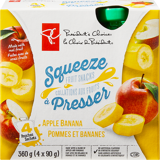 President's Choice Apple Banana Squeeze Fruit Snacks 4x90.0 g, $1.19/100g