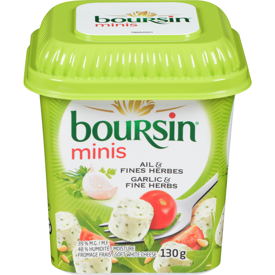 Boursin Fresh Soft White Cheese Minis Garlic & Fine Herbs 39 % M.F. 130 g, $5.38/100g