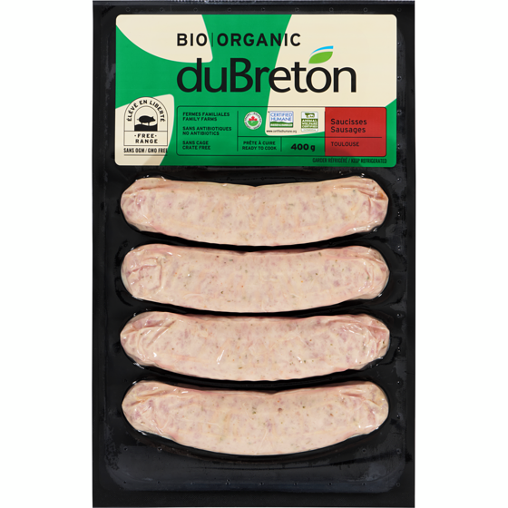 duBreton Sausages Toulouse 400 g, $2.50/100g