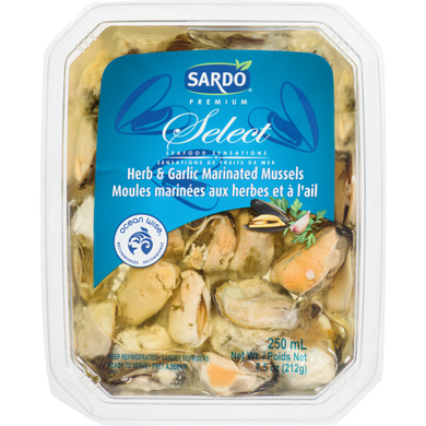 Sardo Herb & Garlic Marinated Mussels 250 ml, $2.00/100g