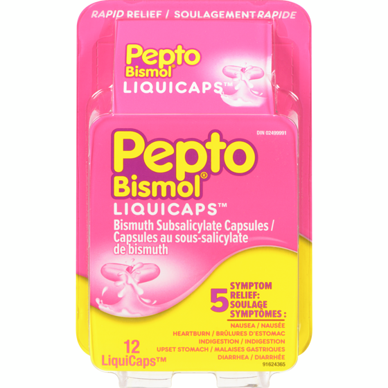 Pepto-Bismol Liquicaps | 5 Symptom Stomach Relief | Regular Strength | 12 Liquicaps 12 ea, $0.92/1ea