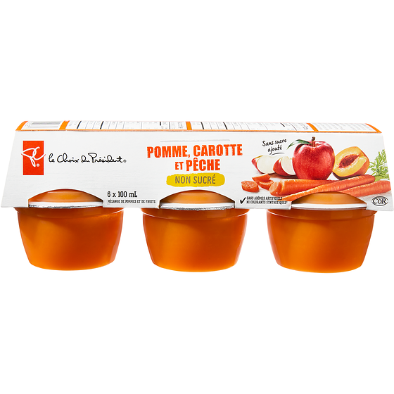 le Choix du Président Pomme, Carotte Et Pêche Non Sucré Mélange De Pommes Et De Fruits 6x100.0 ml, 0,72 $/100ml