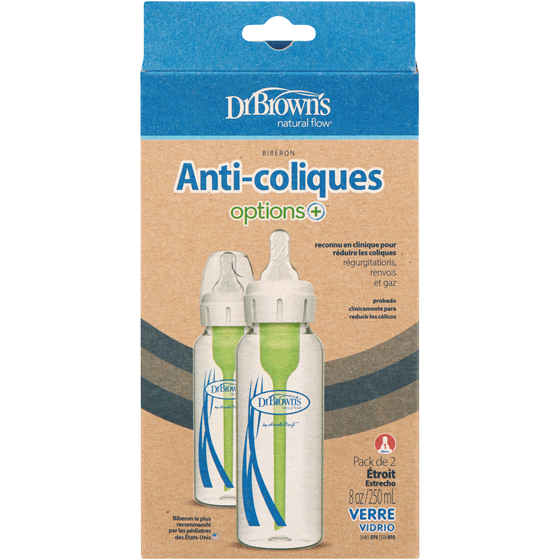 Dr. Brown Options+ Biberons En Verre Étroits De 250Ml 2Pk 1 ea, 16,99 $/1ch