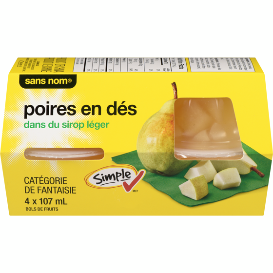 Sans Nom Coupes de fruits aux poires en dés dans un sirop léger 4x107.0 g, 0,77 $/100g
