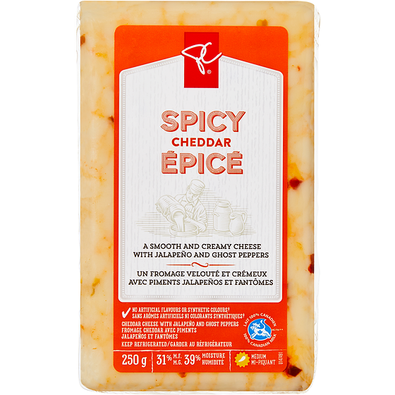President's Choice Spicy Cheddar Cheese 250 g, $3.92/100g