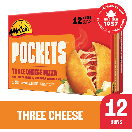 McCain Pizza Pockets Three Cheese, 12 pack 1.2 kg, $1.17/100g