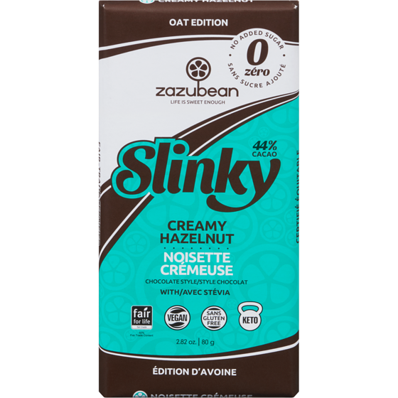 Zazubean Slinky Chocolate Style Creamy Hazelnut with Stévia 80 g, $8.74/100g