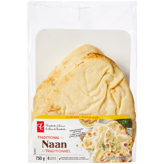 le Choix du Président Naan traditionnel, format club  750 g, 0,87 $/100g