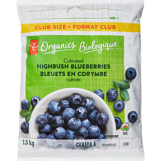 PC Organics Cultivated Highbush Blueberries Club Size 1.5 kg, $1.23/100g