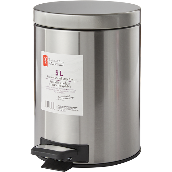 President's Choice 5L Stainless Steel Round Step Bin 1 ea, $17.00/1ea