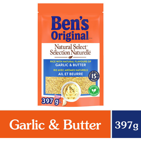 Bens NATURAL SELECT Garlic & Butter Flavour Rice 397 g, $1.21/100g