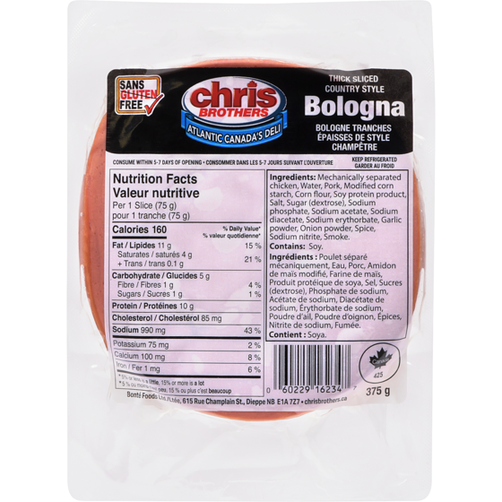 Chris Brothers Thick Sliced Country Style Bologna 24x375.0 g, $1.41/100g