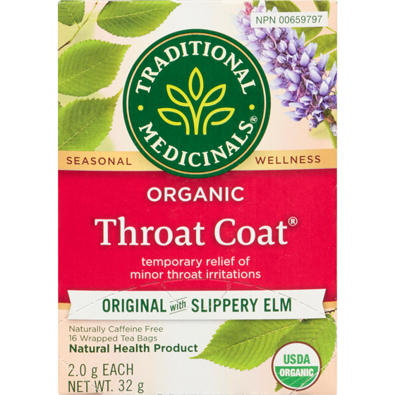 Traditional Medicinals Throat Coat Original With Slippery Elm Organic Wrapped Tea Bags 16 ea, $0.34/1ea