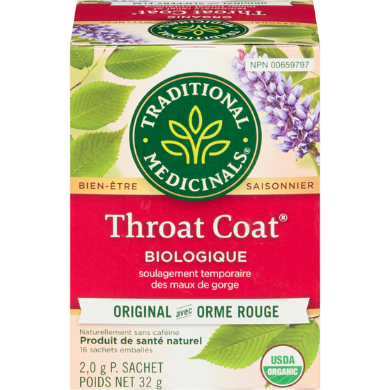 Traditional Medicinals Throat Coat Original Avec Orme Rouge Biologique Sachets Emballés 16 ea, 0,39 $/1ch