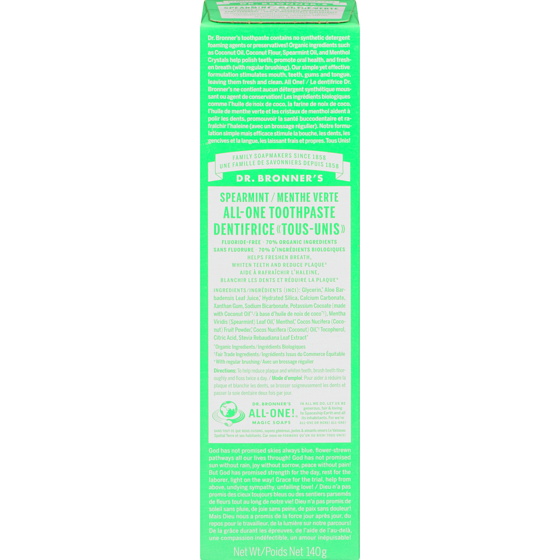 Dr Bronners Spearmint Toothpaste 140 g, $5.71/100g