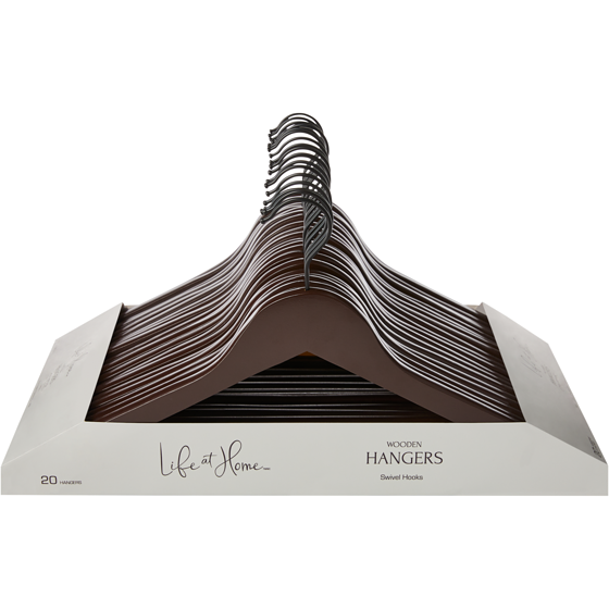 Life at Home Dark Wooden Hangers 20 Pack 20x1.0 ea, $1.20/1ea