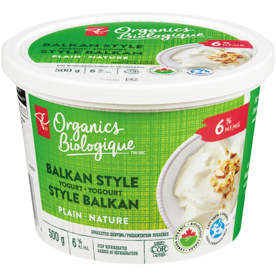 PC Biologique Yogourt style balkan nature 11% m.g. 500 g, 1,20 $/100g