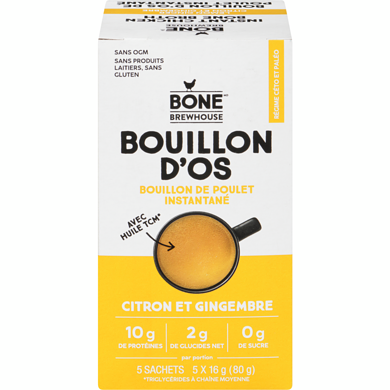 Bone Brewhouse Bouillon D'Os De Poulet Instantané Citron Et Gingembre 16 g, 74,94 $/100g