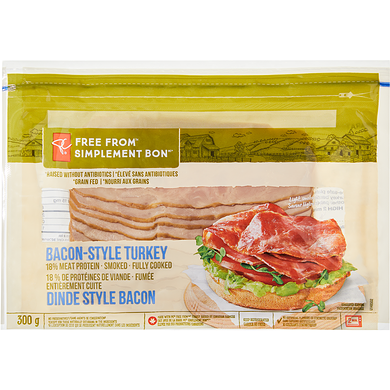 President's Choice Free From Bacon Style Turkey 300 g, $3.17/100g