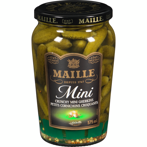 Maille Crunchy Mini Gherkins  375 ml, $2.13/100ml