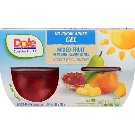 Dole Mixed Fruit In Cherry Flavoured Gel 4x123.0 g, $0.71/100g