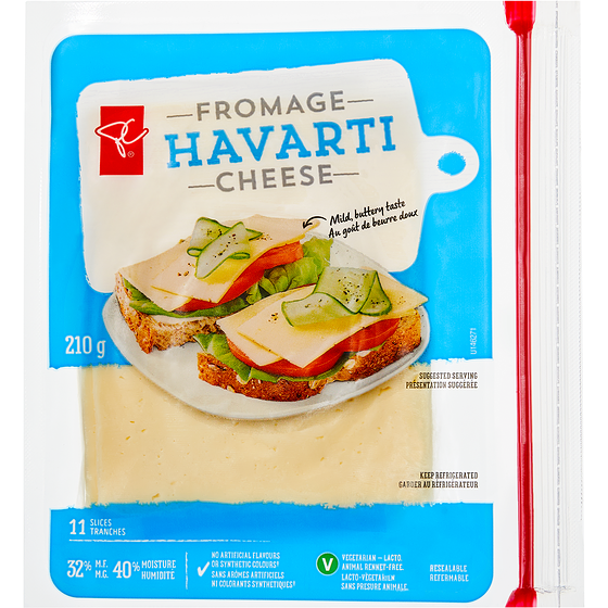 le Choix du Président Fromage Havarti 32% MG tranches 210 g, 2,85 $/100g