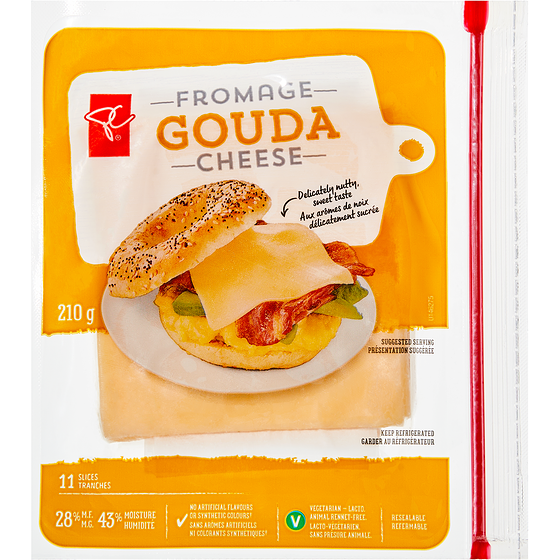 President's Choice Gouda Sliced Cheese 210 g, $2.38/100g