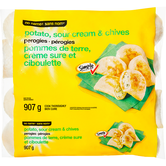 No Name Potato, Sour Cream, and Chives Perogies 907 g, $0.29/100g