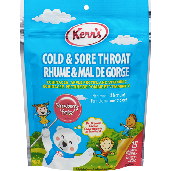 Kerr's Strawberry Cold & Sore Throat Lollypop Lozenges 15 ea, $0.40/1ea