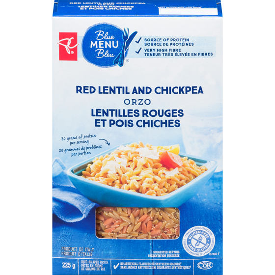 PC Menu Bleu Orzo de lentilles rouges et pois chiches 225 g, 1,68 $/100g
