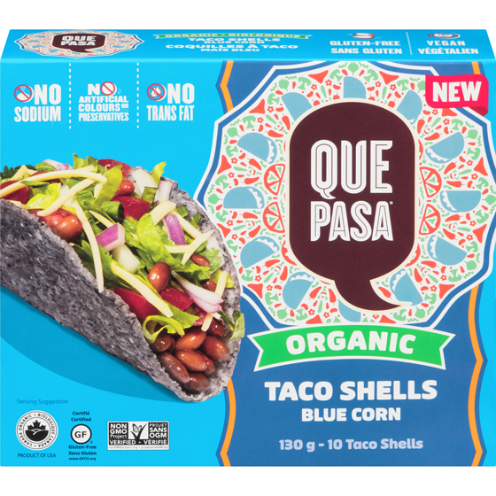 Que Pasa Organic Blue Corn Taco Shells 130 g, $3.68/100g