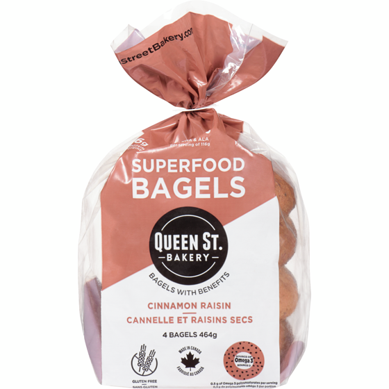Queen St. Bakery Cinnamon Raisin Superfood Bagels 464 g, $1.72/100g