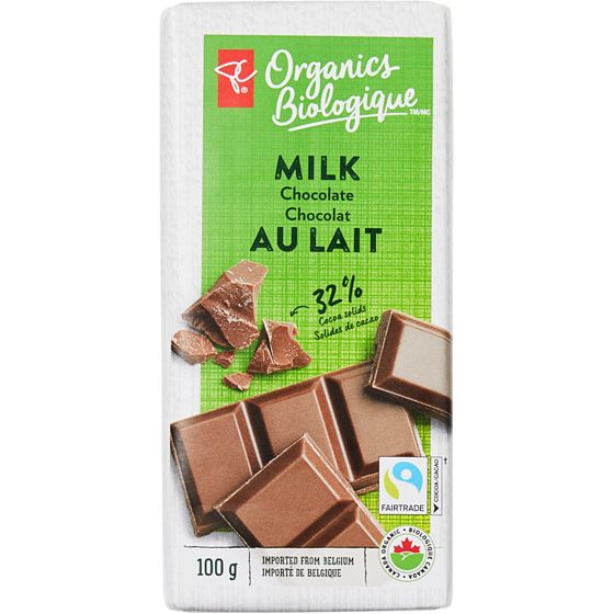 PC Organics Milk Chocolate 100 g, $5.29/100g