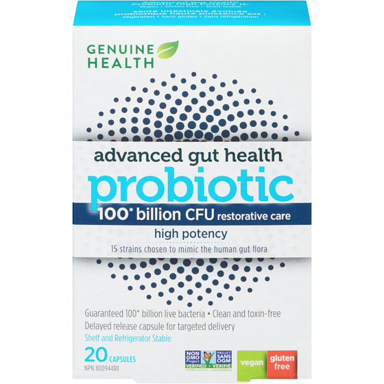 Genuine Health 100 Billion Cfu Restorative Care High Potency Advanced Gut Health Probiotic 20 ea, $2.40/1ea