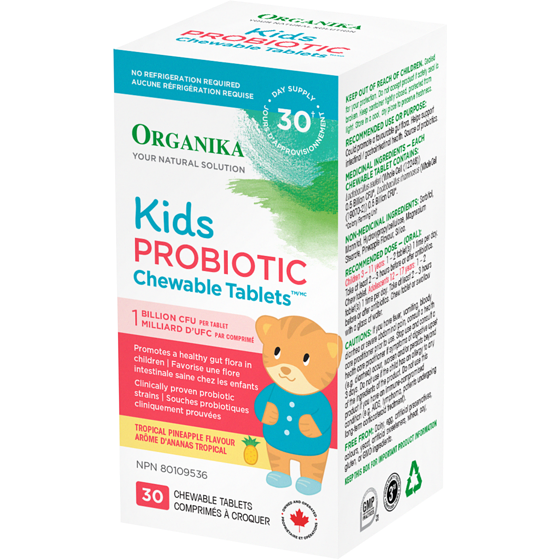 Organika Kids Probiotic Chewable Tablets Tropical Pineapple Flavour 30 ea, $1.57/1ea