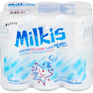 Lotte Milkis Carbonated Drink Refreshing Milk & Yogurt Flavor Original 6x250.0 ml, $2.32/100ml