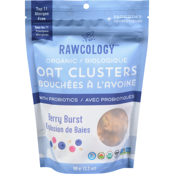 Rawcology Berry Burst With Probiotics Organic Oat Clusters 90 g, $6.67/100g