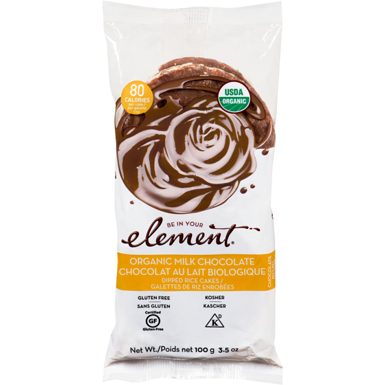 Element Organic Milk Chocolate Dipped Rice Cakes 100 g, $6.99/100g