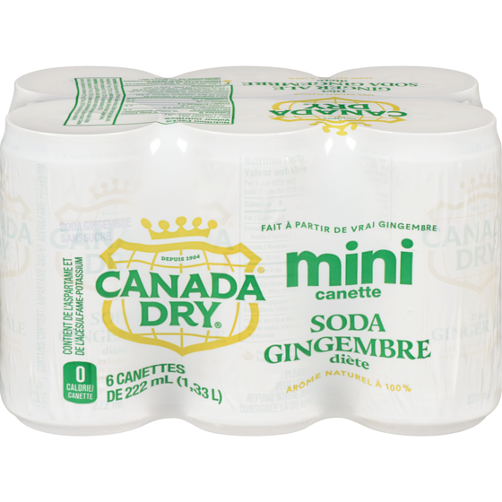 Canada Dry Soda gingembre diète mini canette 6x222.0 ml, 0,43 $/100ml