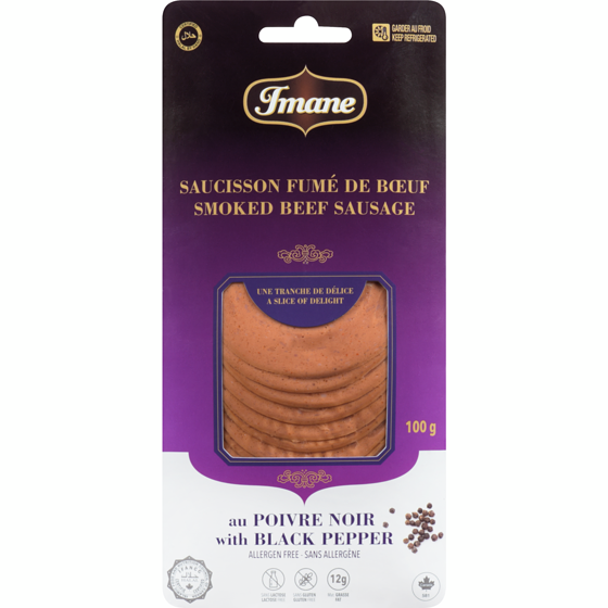 Imane Au Poivre Noir Saucisson Fumé De Bœuf 100 g, 5,00 $/100g