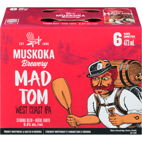 Muskoka Mad Tom West Coast IPA (ID required at pick-up) 6x473.0 ml, $0.88/100ml
